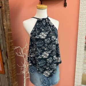 We The Free Navy Floral Bandana Halter Top